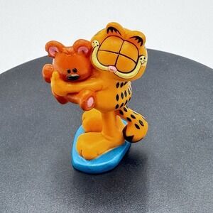RARE VTG Paws Garfield Loves Pooky‎ Teddy Bear Hug PVC Vinyl Figure Cake Top 2"